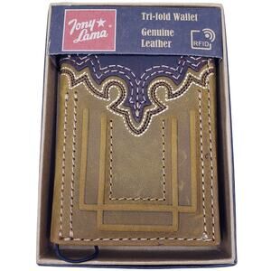 NIB TONY LAMA Cowboy Western Leather Tri-Fold Wallet w/ RFID Protection *Flaw
